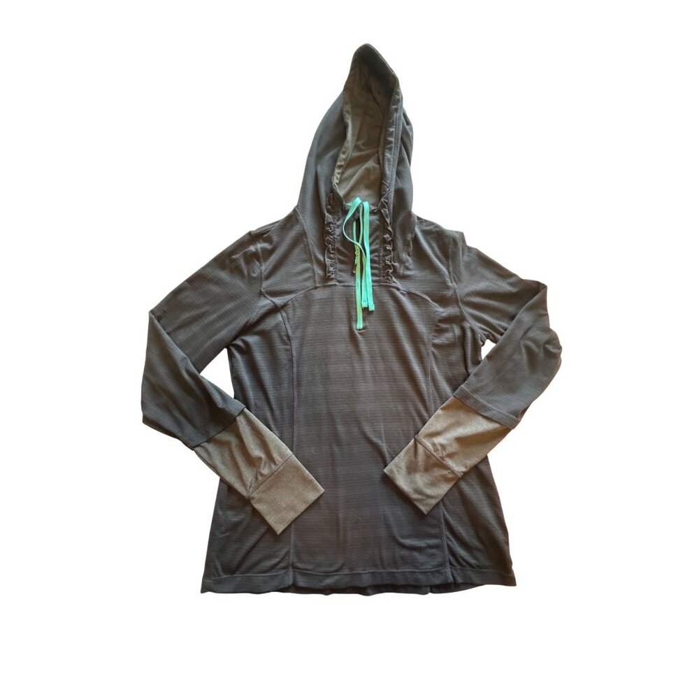 MPG Mondetta Performance Gear Womens Hoodie Size L Thumbholes Gray Black Yoga - Picture 8 of 10